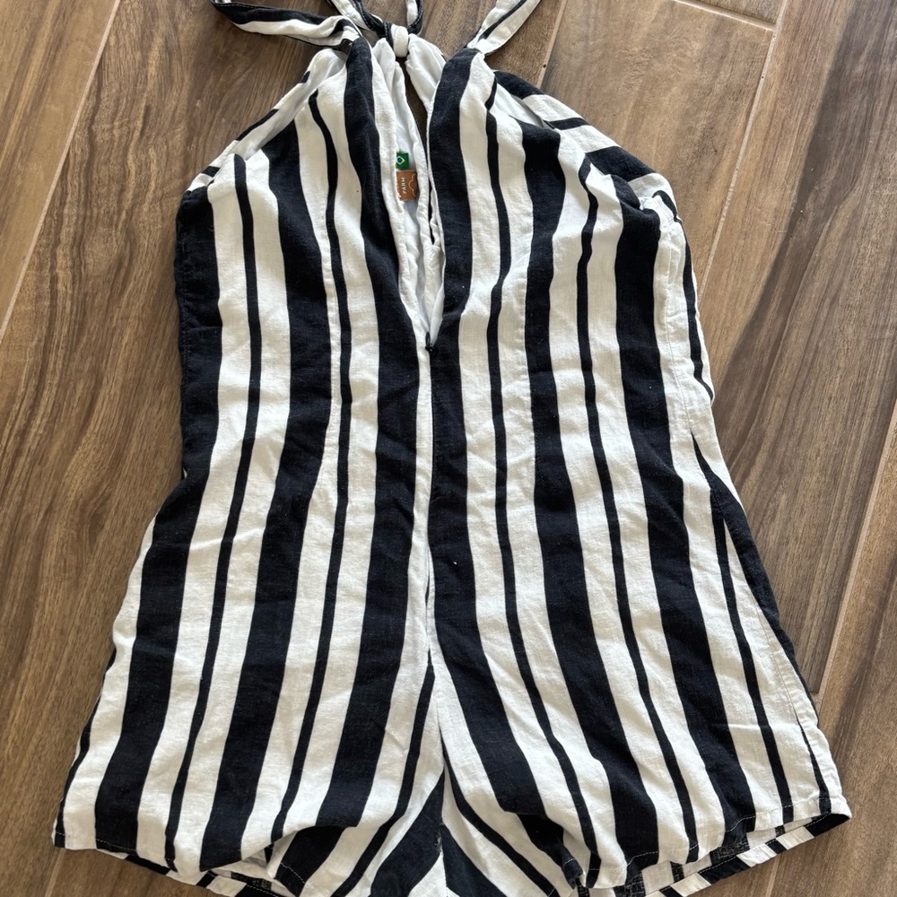 FARM Rio Black and White Striped Jumpsuit